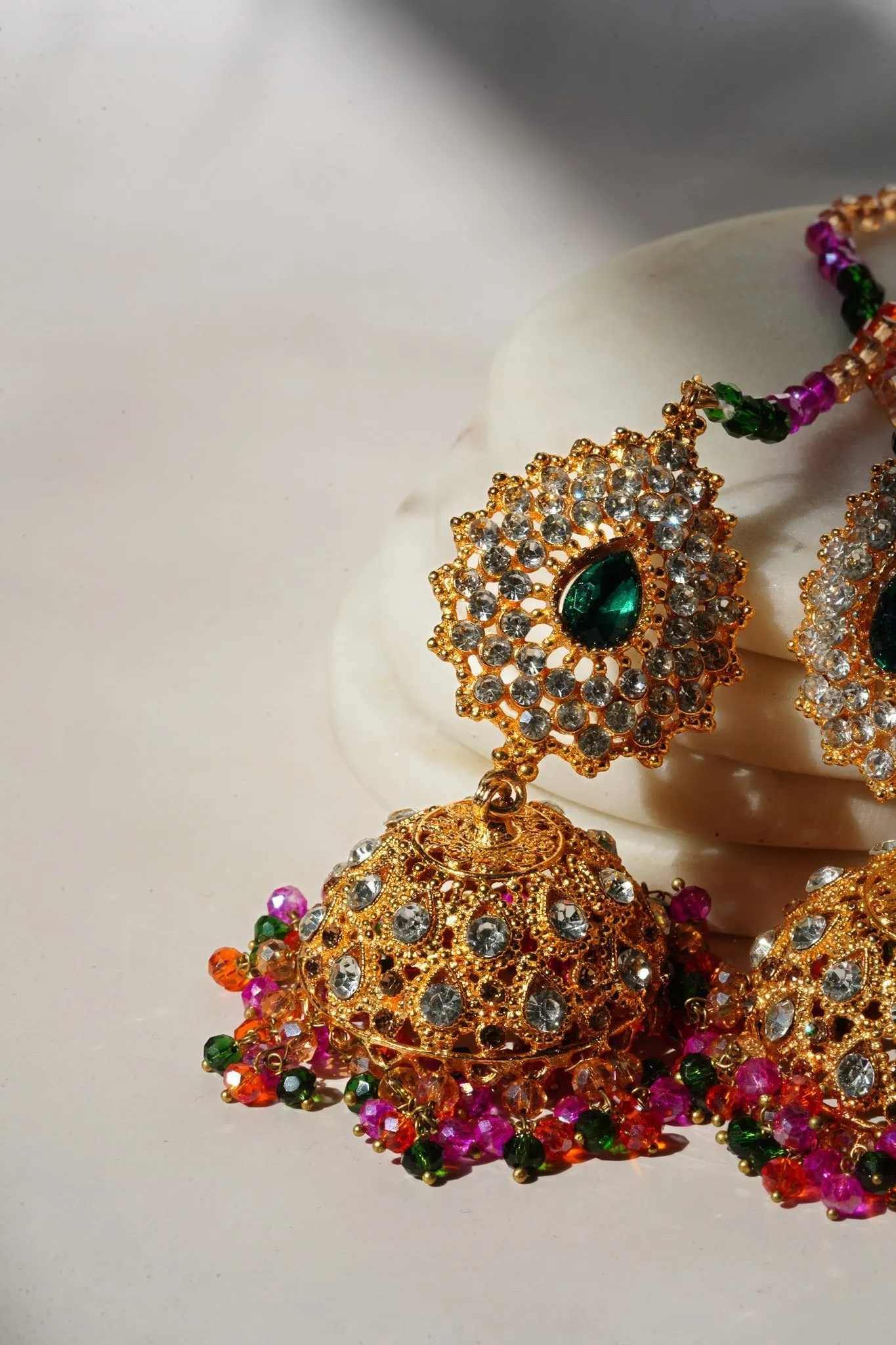 Tania - Lightweight Jhumka With Beaded Tana Chain