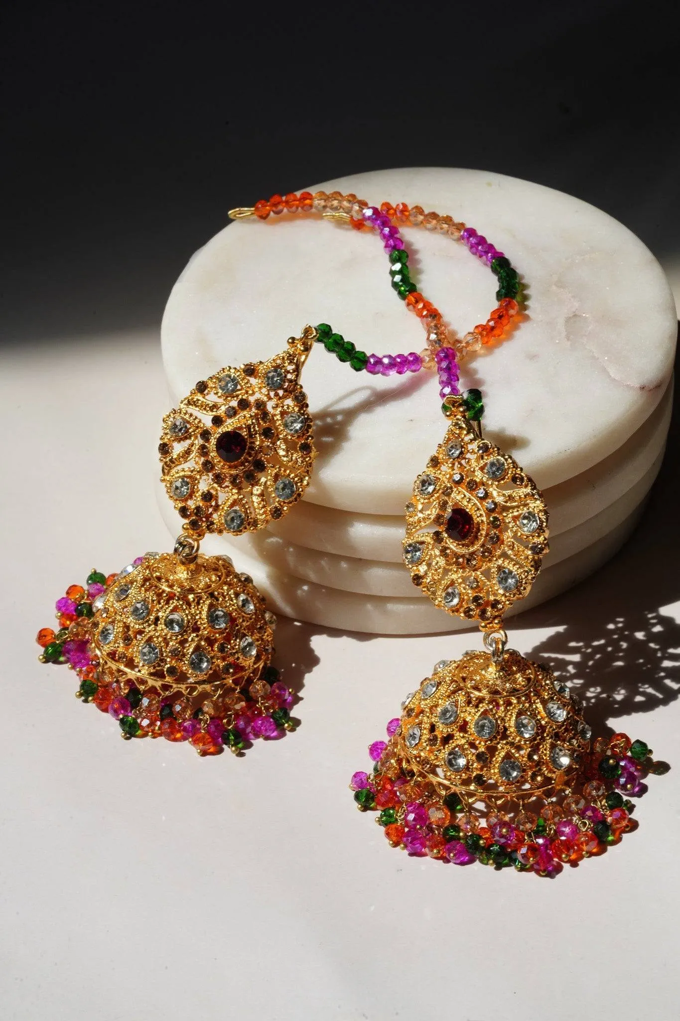 Tania - Lightweight Jhumka With Beaded Tana Chain