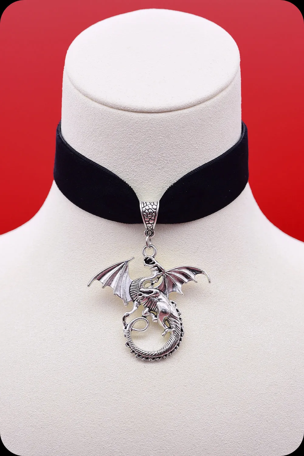 The DRAGON Antique Silver Black Choker