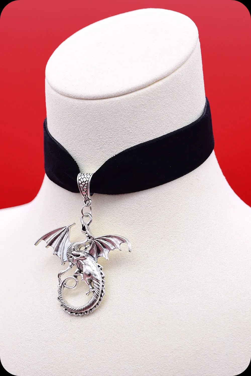 The DRAGON Antique Silver Black Choker