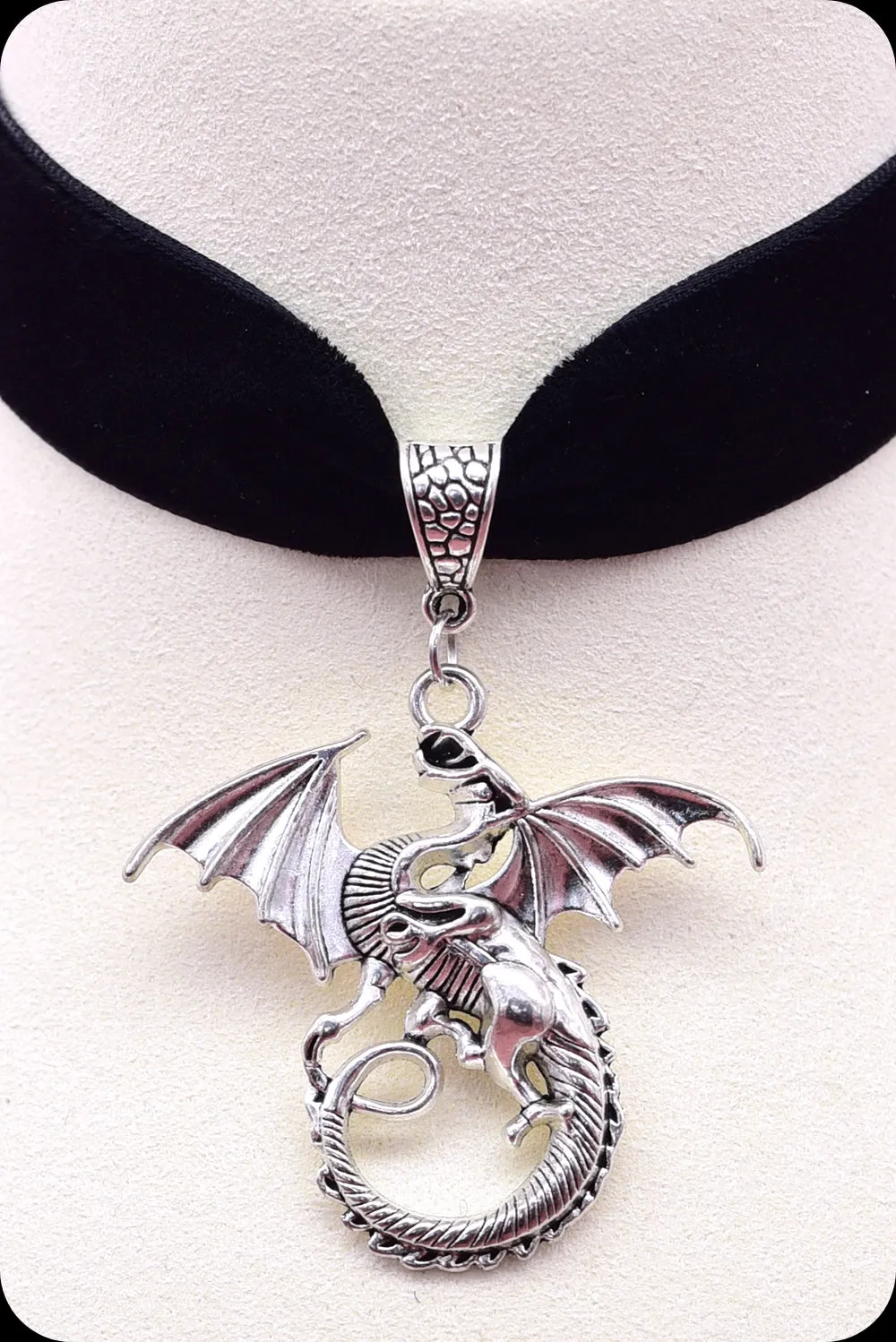 The DRAGON Antique Silver Black Choker