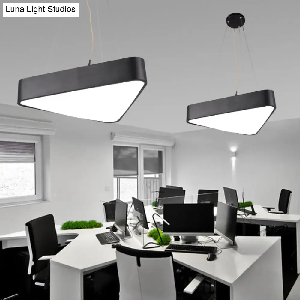Triangle Cafe Pendant Lamp - Metal, LED Down Lighting, 16"/23.5" Wide, Black/White