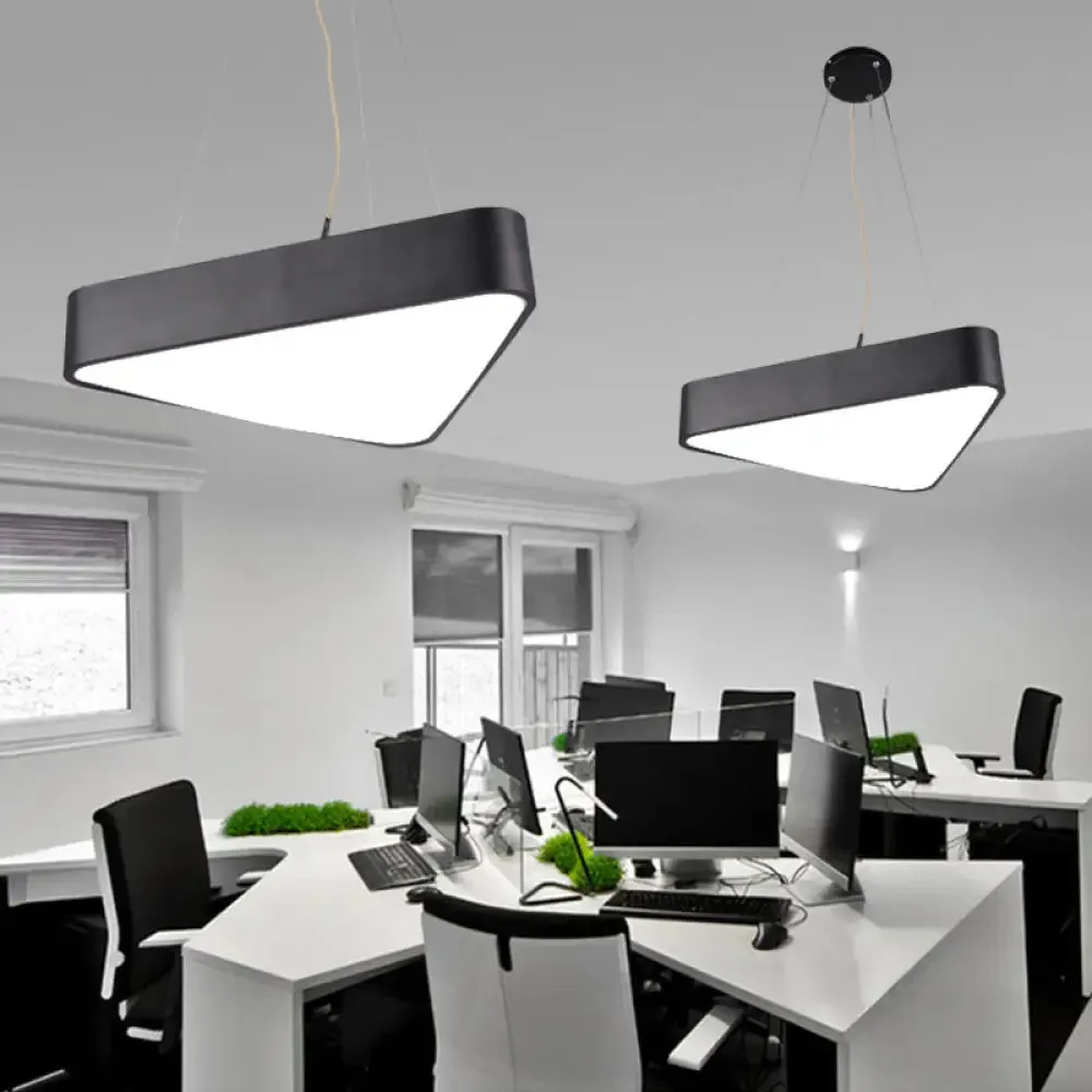 Triangle Cafe Pendant Lamp - Metal, LED Down Lighting, 16"/23.5" Wide, Black/White