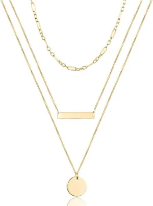 Turandoss Dainty Layered Choker Necklace, Handmade 14K Gold Plated Y Pendant Necklace Multilayer Bar Disc Necklace Adjustable Layering Choker Necklaces for Women