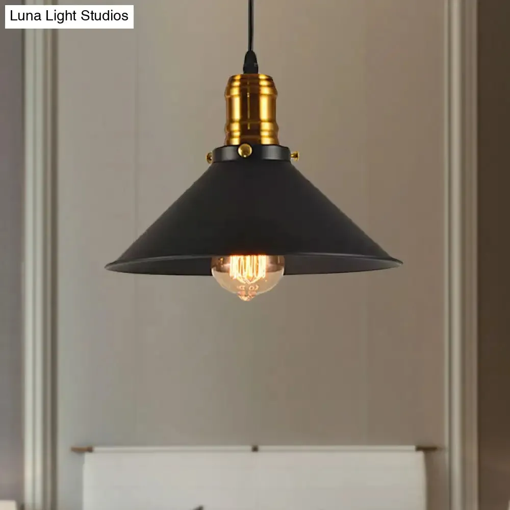Vintage Cone Metal Ceiling Pendant Light - 1/2/3-Pack, Black, Stylish Design - 10"/12"/14" Width