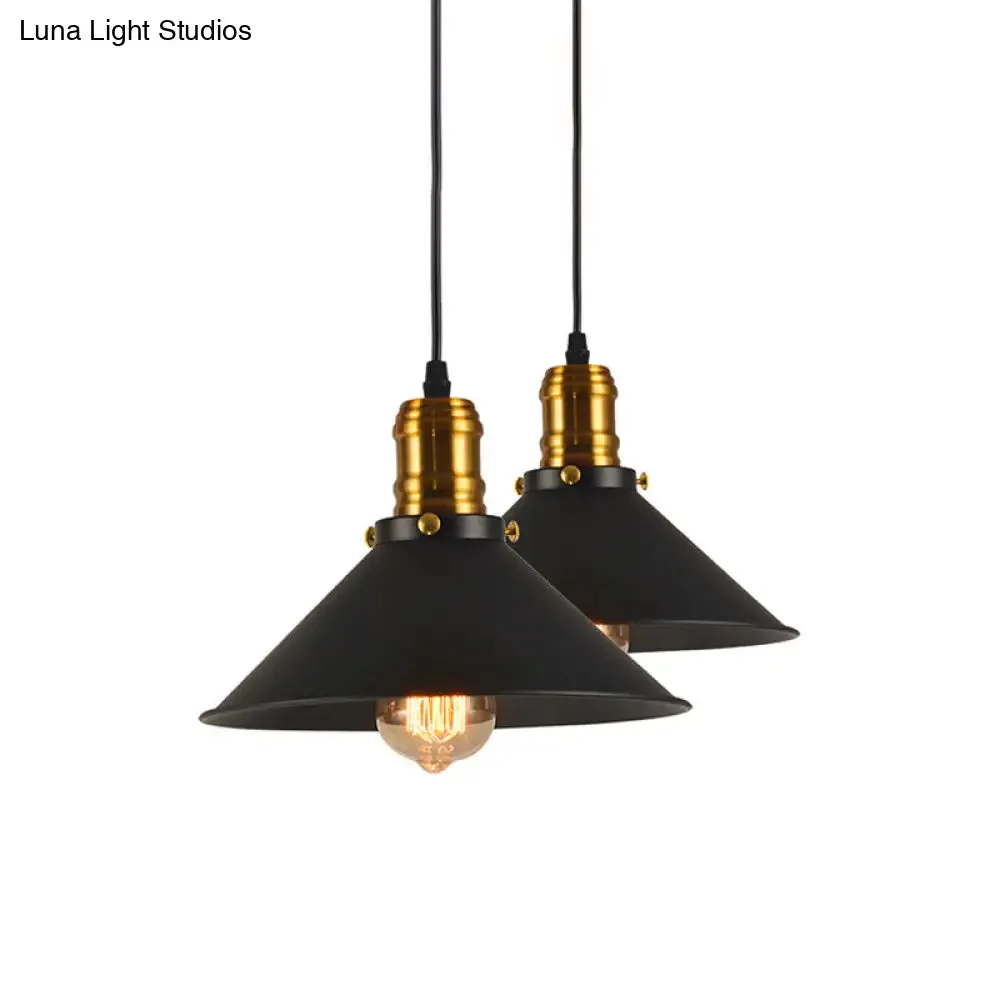 Vintage Cone Metal Ceiling Pendant Light - 1/2/3-Pack, Black, Stylish Design - 10"/12"/14" Width