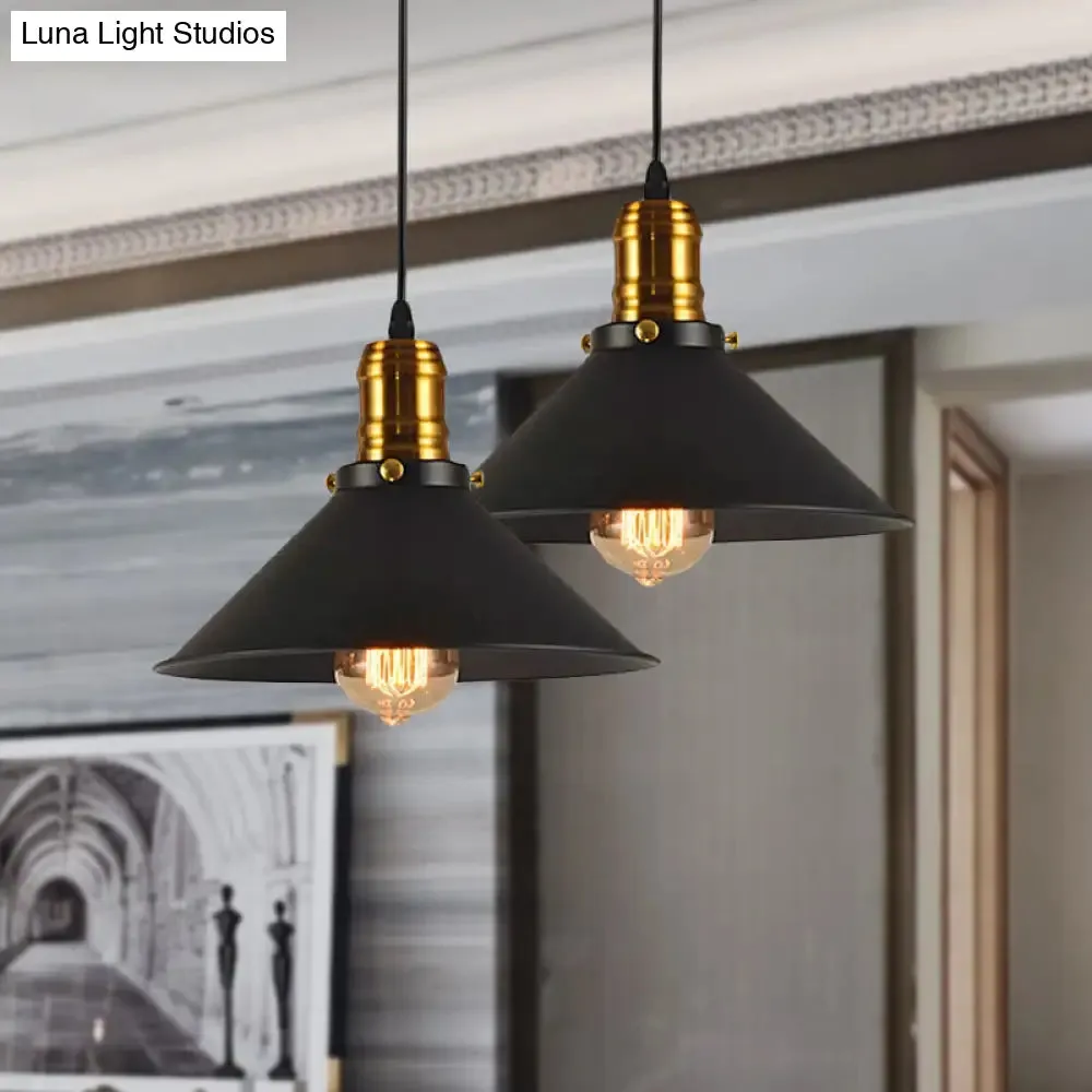 Vintage Cone Metal Ceiling Pendant Light - 1/2/3-Pack, Black, Stylish Design - 10"/12"/14" Width