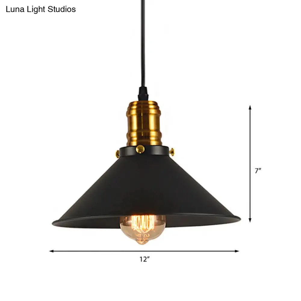 Vintage Cone Metal Ceiling Pendant Light - 1/2/3-Pack, Black, Stylish Design - 10"/12"/14" Width