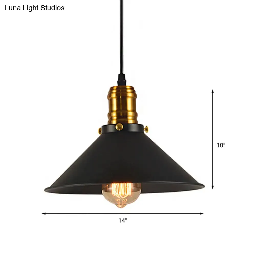 Vintage Cone Metal Ceiling Pendant Light - 1/2/3-Pack, Black, Stylish Design - 10"/12"/14" Width