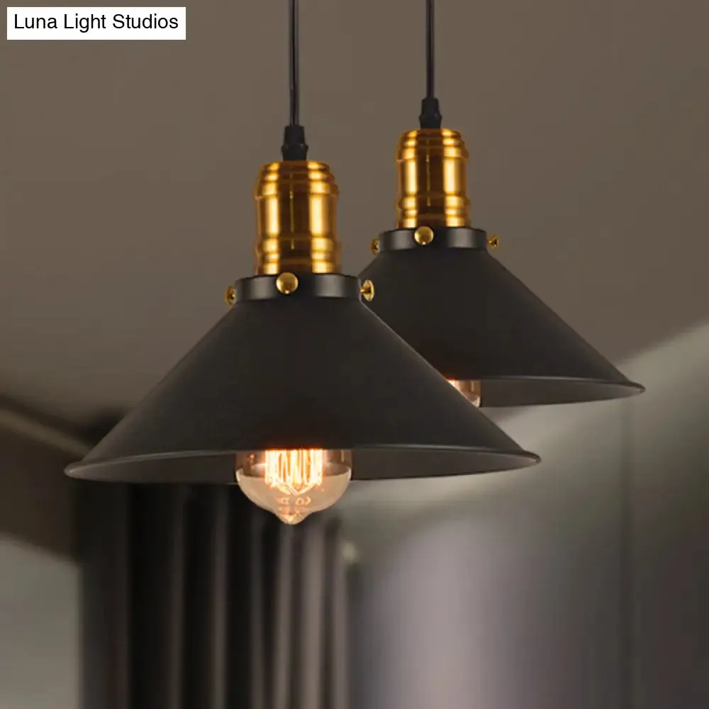 Vintage Cone Metal Ceiling Pendant Light - 1/2/3-Pack, Black, Stylish Design - 10"/12"/14" Width