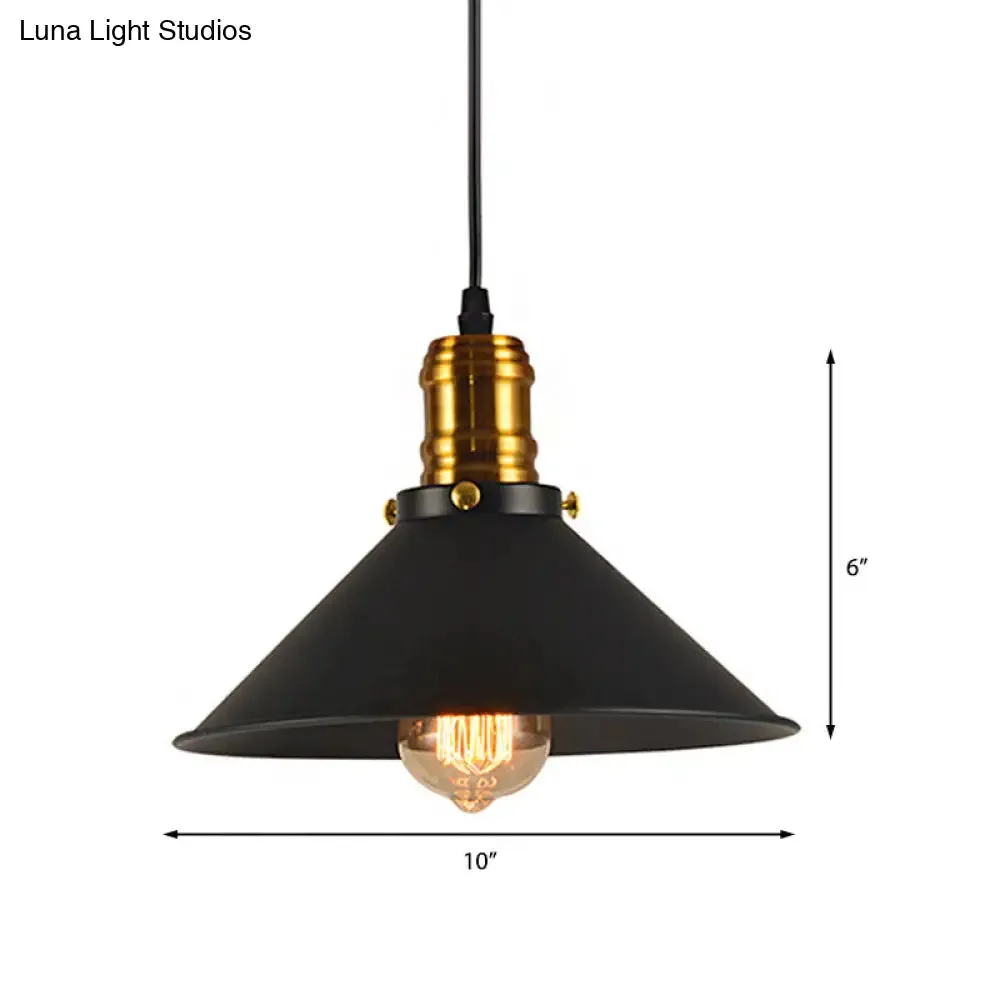 Vintage Cone Metal Ceiling Pendant Light - 1/2/3-Pack, Black, Stylish Design - 10"/12"/14" Width