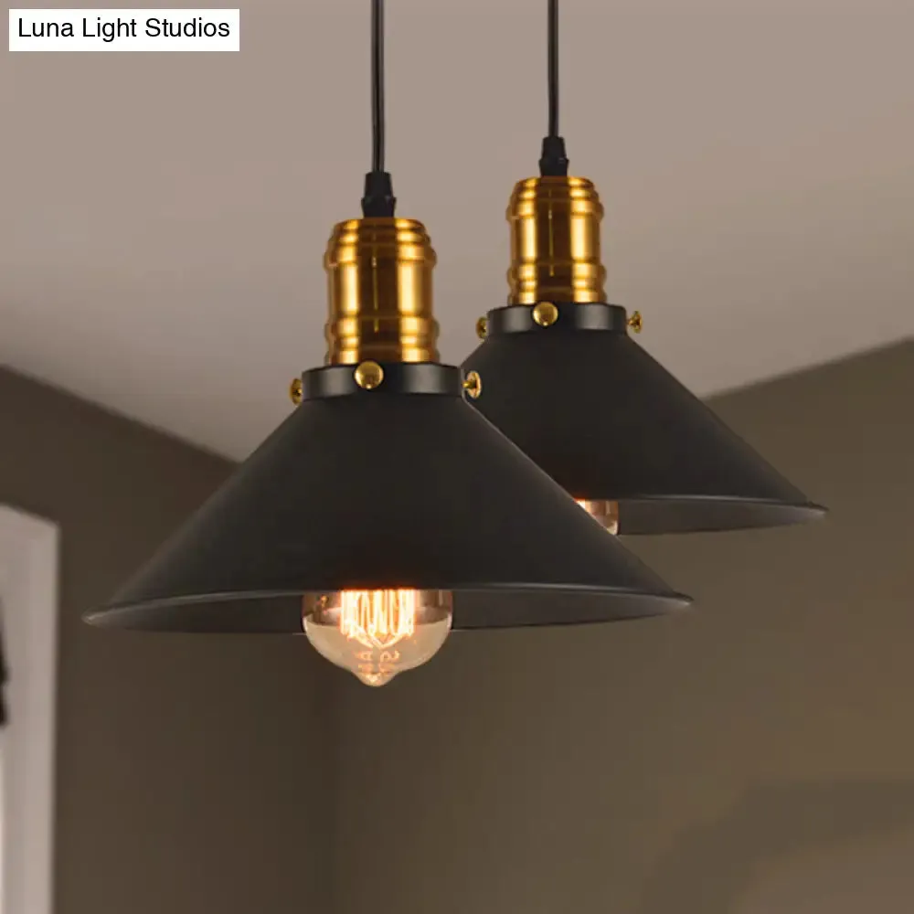 Vintage Cone Metal Ceiling Pendant Light - 1/2/3-Pack, Black, Stylish Design - 10"/12"/14" Width