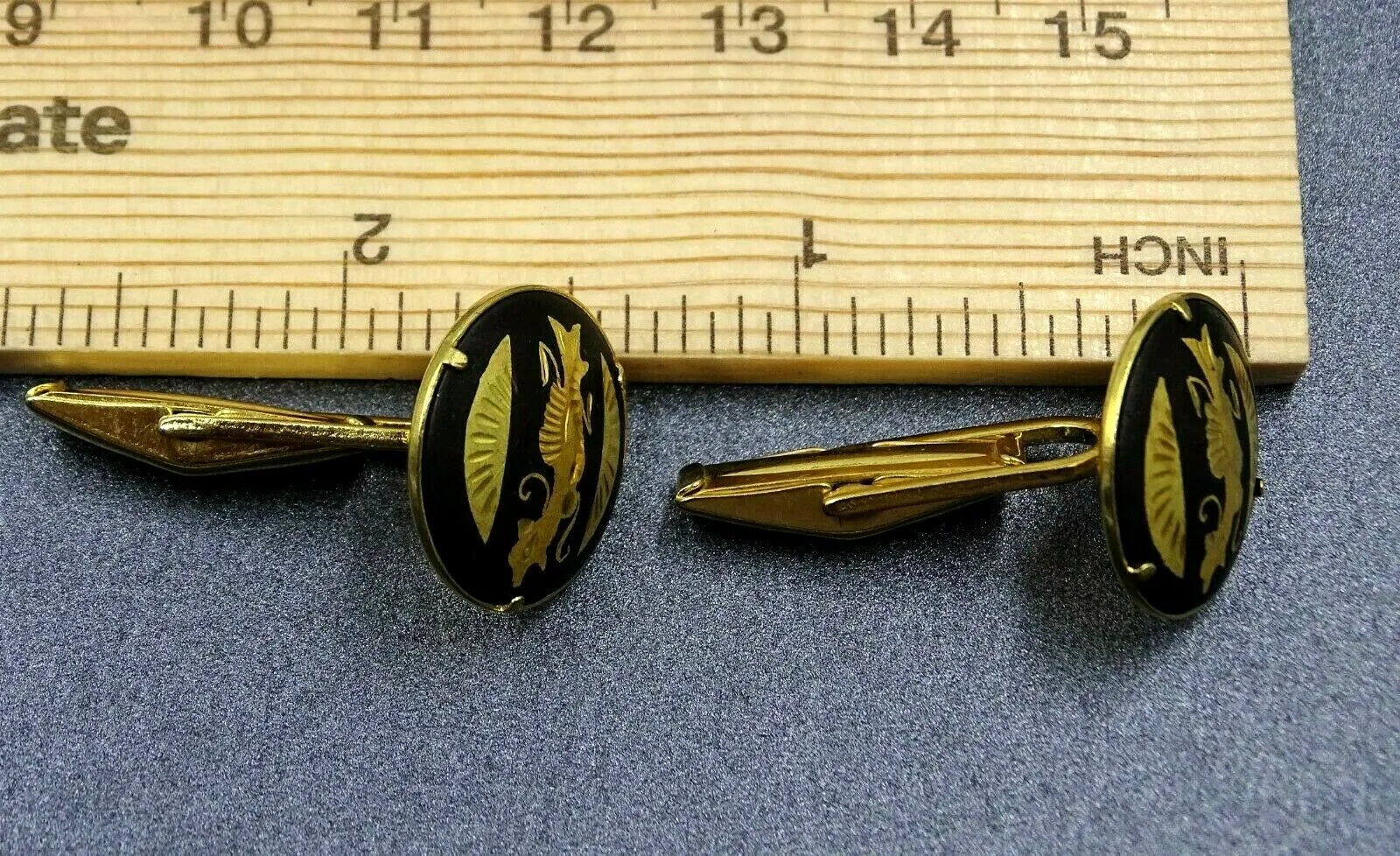 Vintage Gold Tone Dragon Cufflinks & Tie Slide